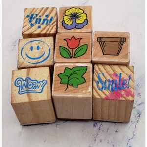 Lot of 8 Random Spring and Sayings 1x1 Inch Wood Mounted Rubber Stamps